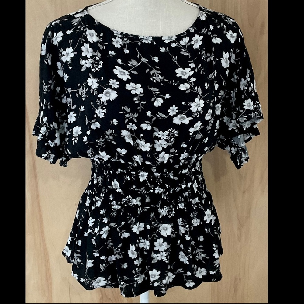 ODDY Floral shirred waist Blouse - EUC